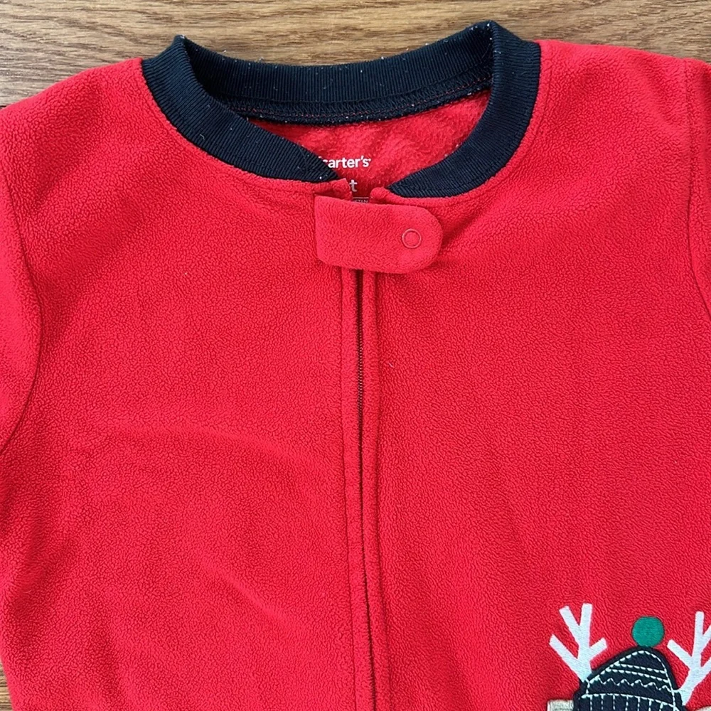 🦌Carter’s Footie Pajamas size 4T red with reindeer VGUc boys girls - Picture 3 of 11